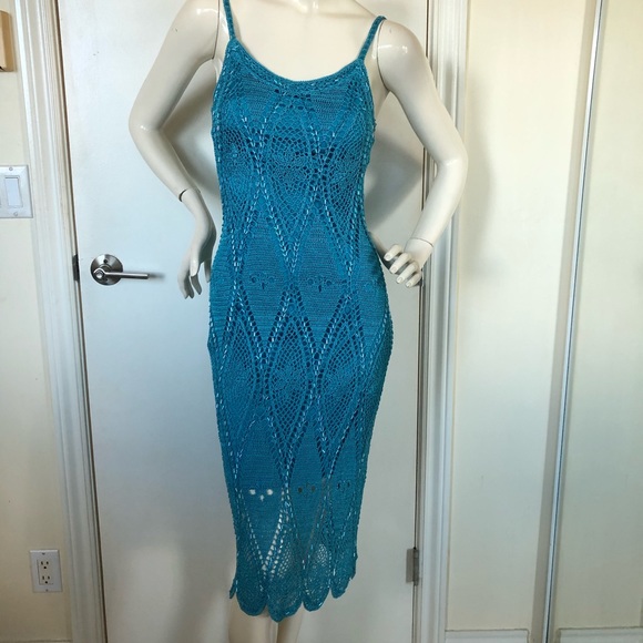 Karen Millen Turquoise Blue beaded Crotched Dress, Size 10 U.K. - Picture 7 of 16